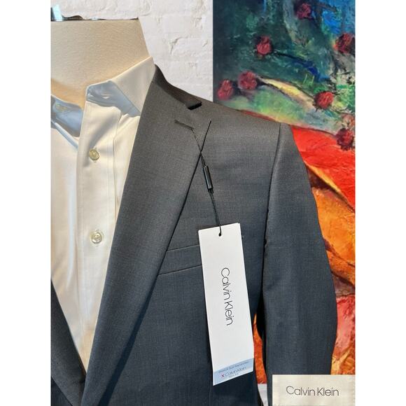 New Calvin Klein Mens 44S Slim Solid Steel Gray Nailhead Blazer Jacket $460 - Picture 4 of 16
